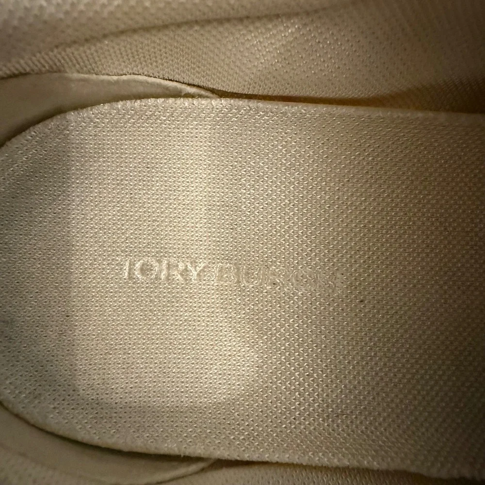 Tory Burch Hank Leather Suede Sneakers Snow White Beige Women's Size 7M No Box